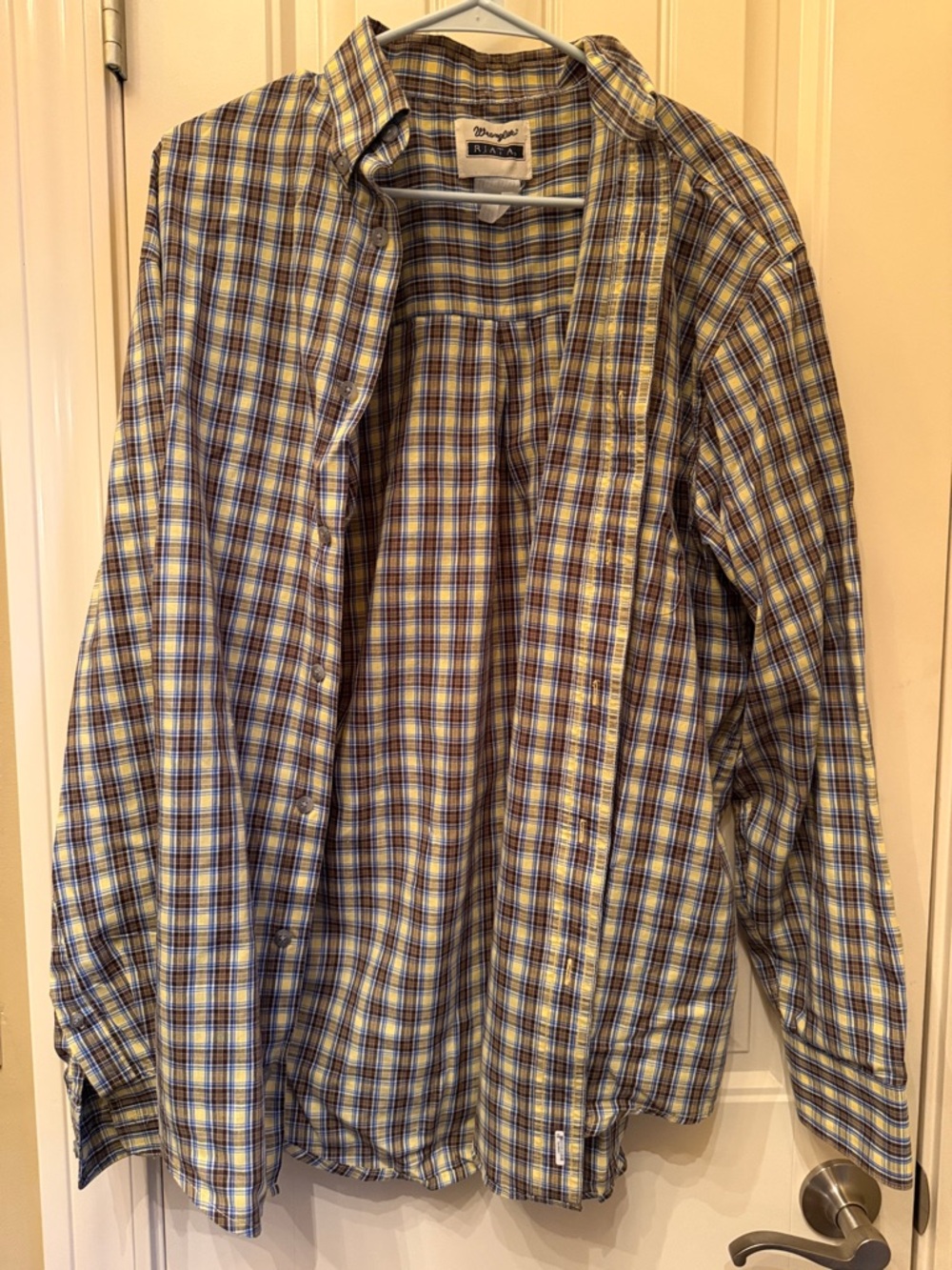 Wrangler Plaid Button-Up Shirt in Yellow and Blue